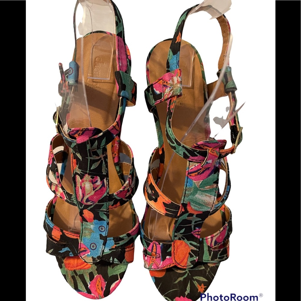 Charlotte Russe Floral Multicolor Strappy Wedge Sandals